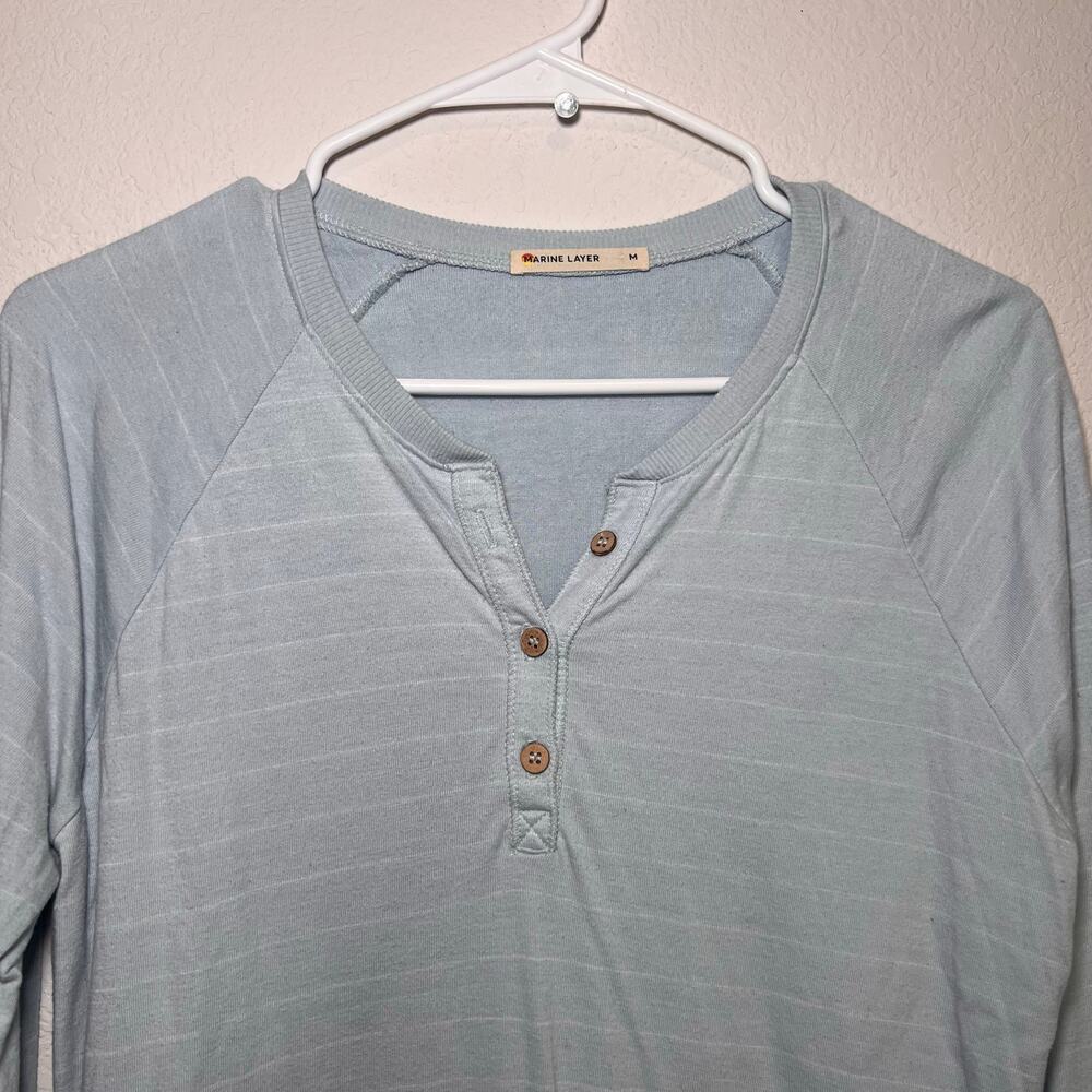 Marine Layer Shirt Womens Size M Light Blue Striped Long Sleeve Henley Lounge - Picture 4 of 16